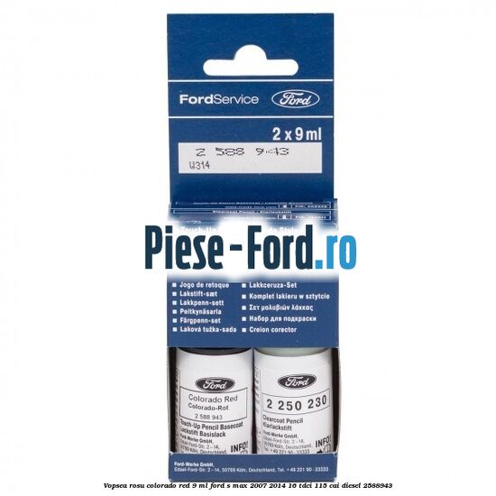 Vopsea rosu Colorado Red, 9 ml Ford S-Max 2007-2014 1.6 TDCi 115 cai #61A8B3EC74